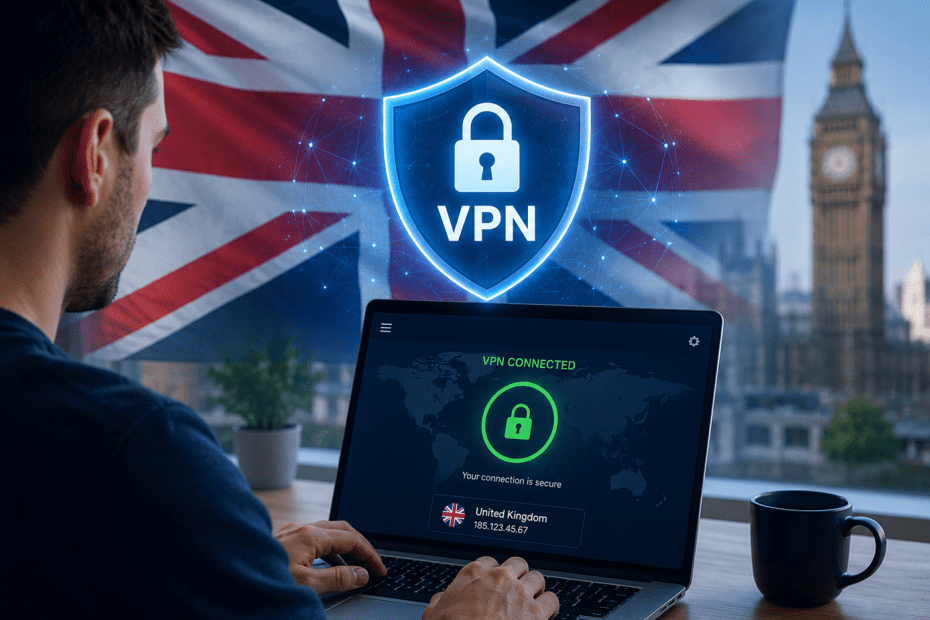 UK VPN security and tech workspace